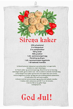 Kjøkkenhåndkle  med Serena kaker  oppskrift