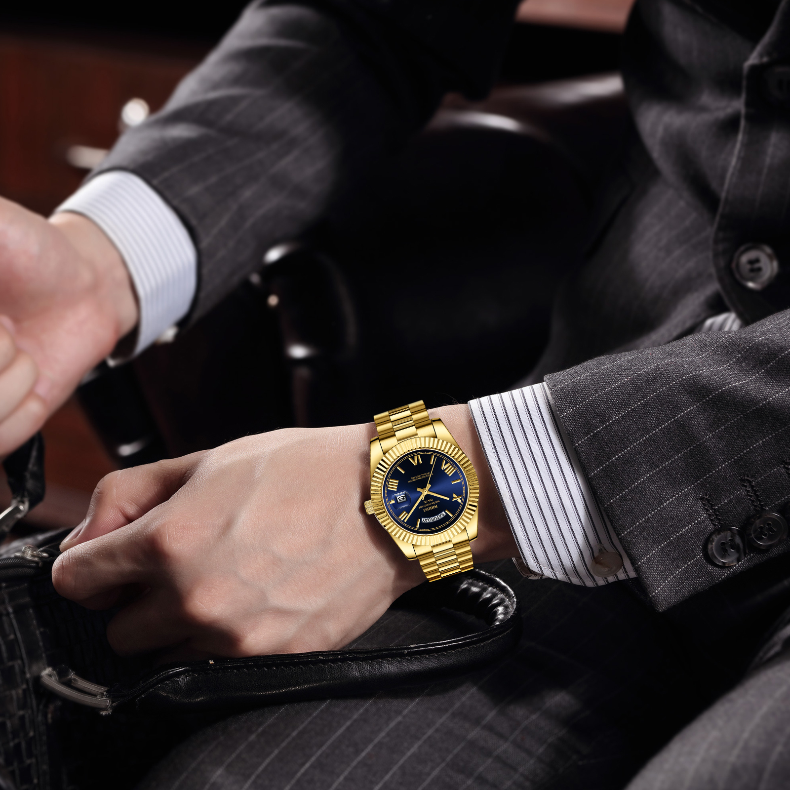 Nibosi Day-Date Roman Gold Blue - 5