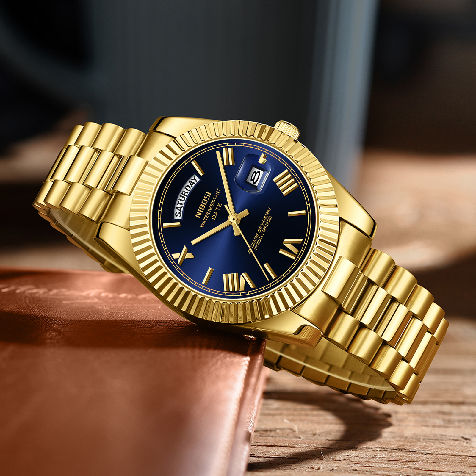 Nibosi Day-Date Roman Gold Blue - 4