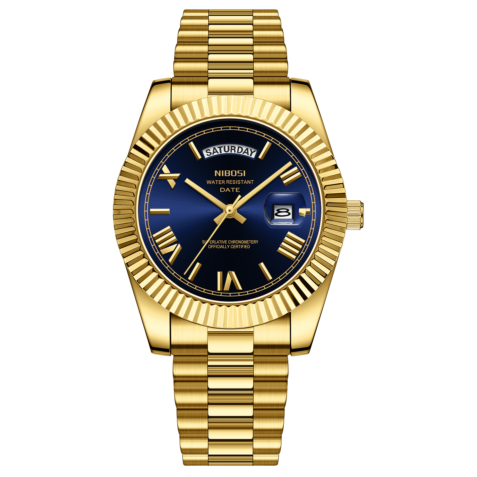 Nibosi Day-Date Roman Gold Blue | Herrklockor | Klocktema