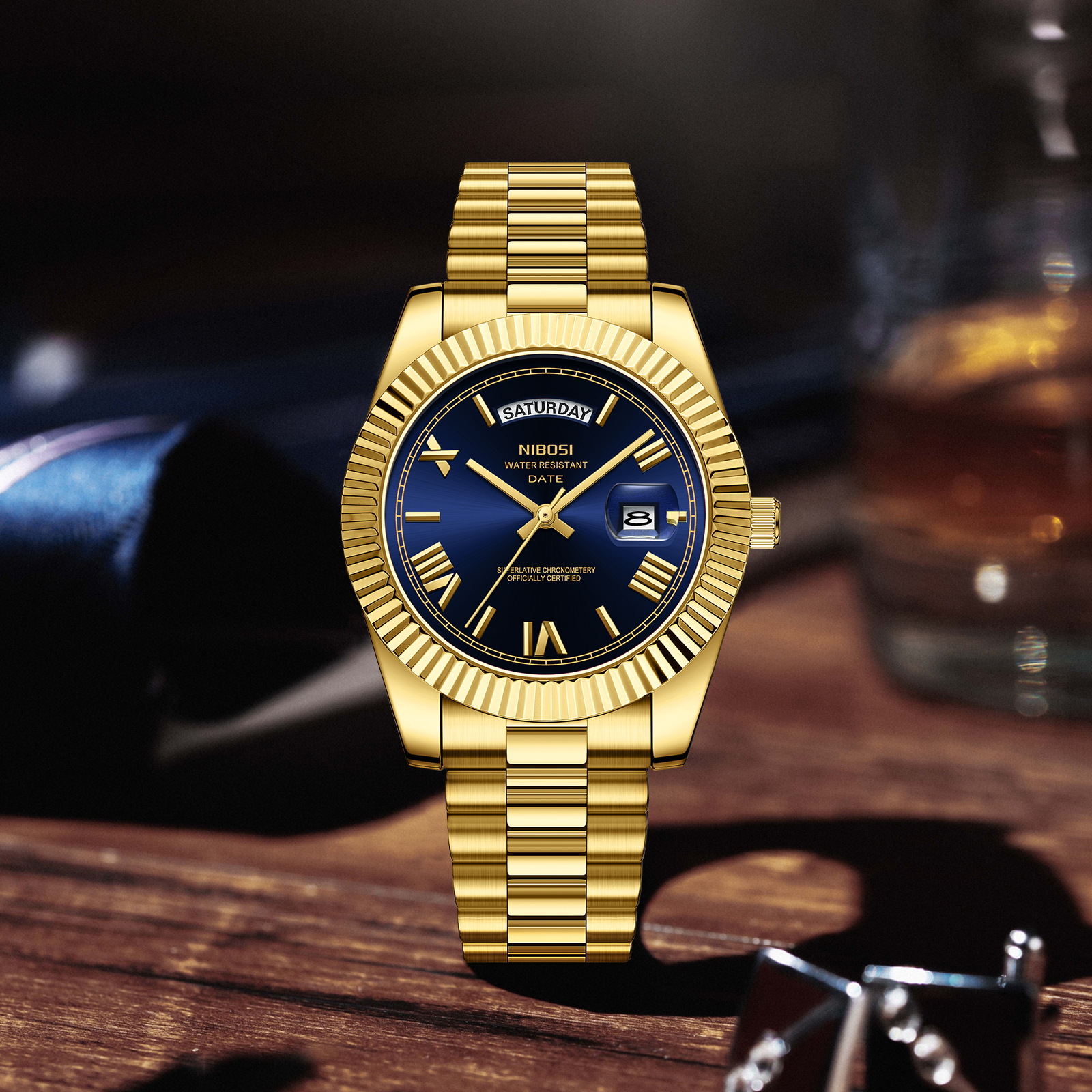 Nibosi Day-Date Roman Gold Blue - 7