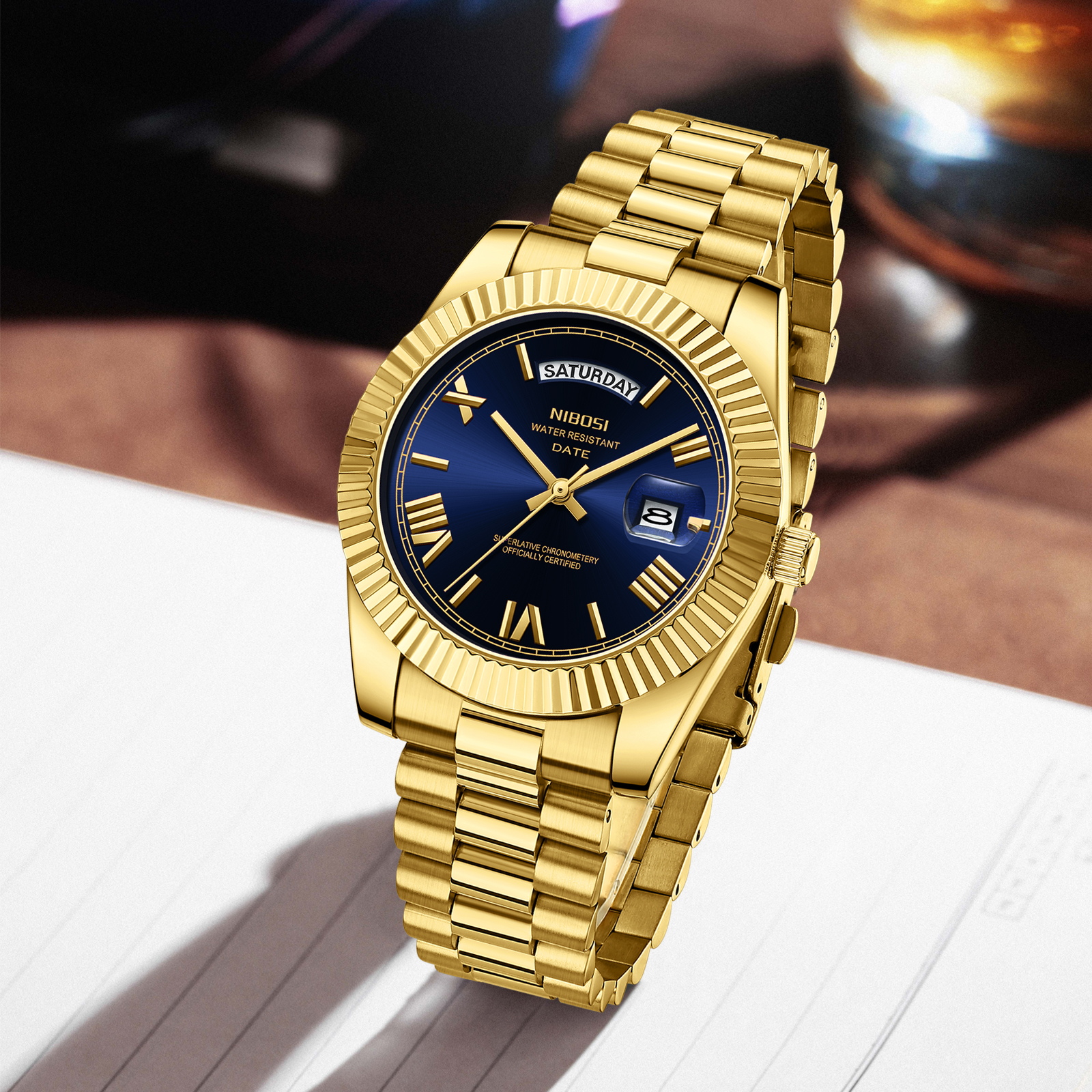 Nibosi Day-Date Roman Gold Blue - 8