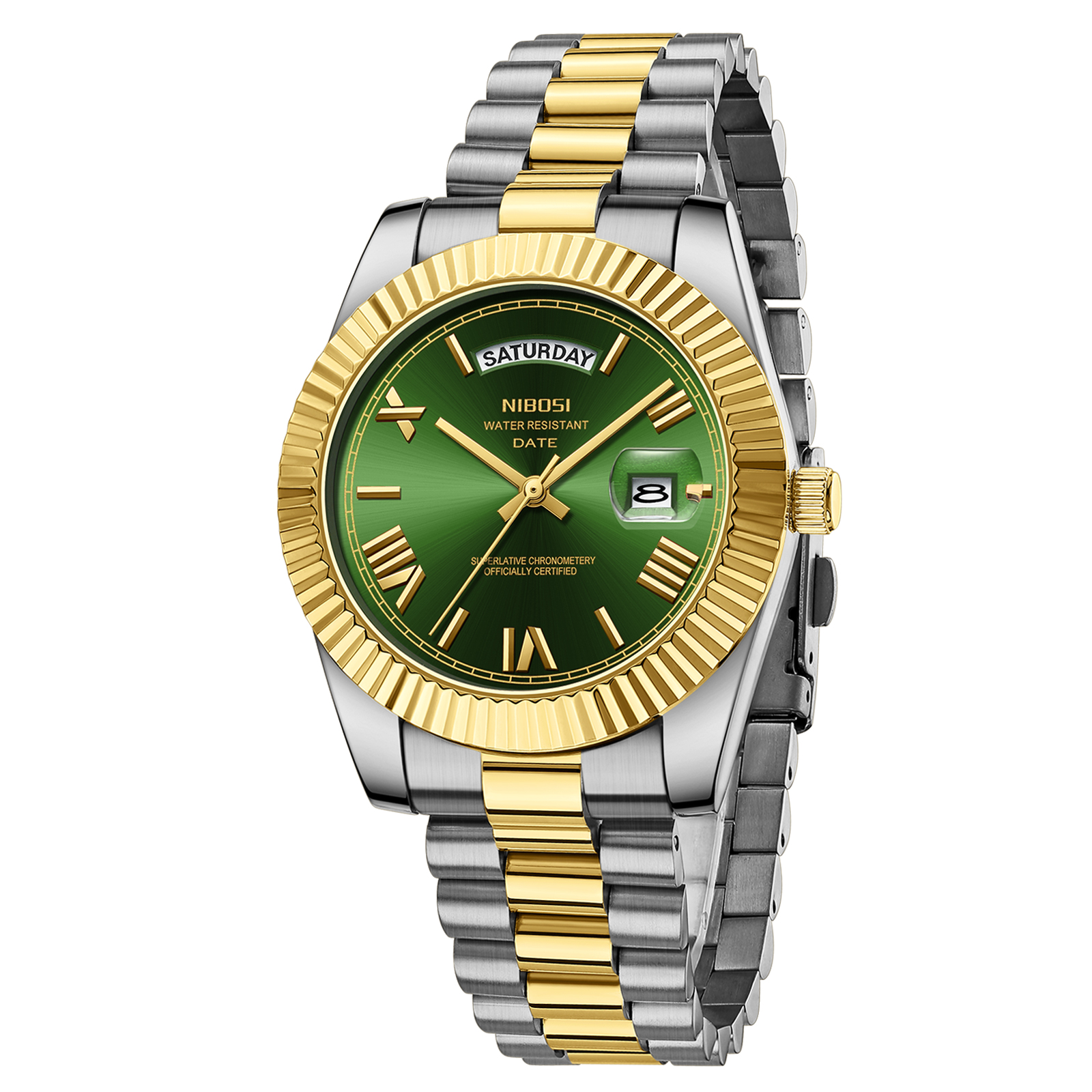 Nibosi Day-Date Roman Silver Gold Green - 3