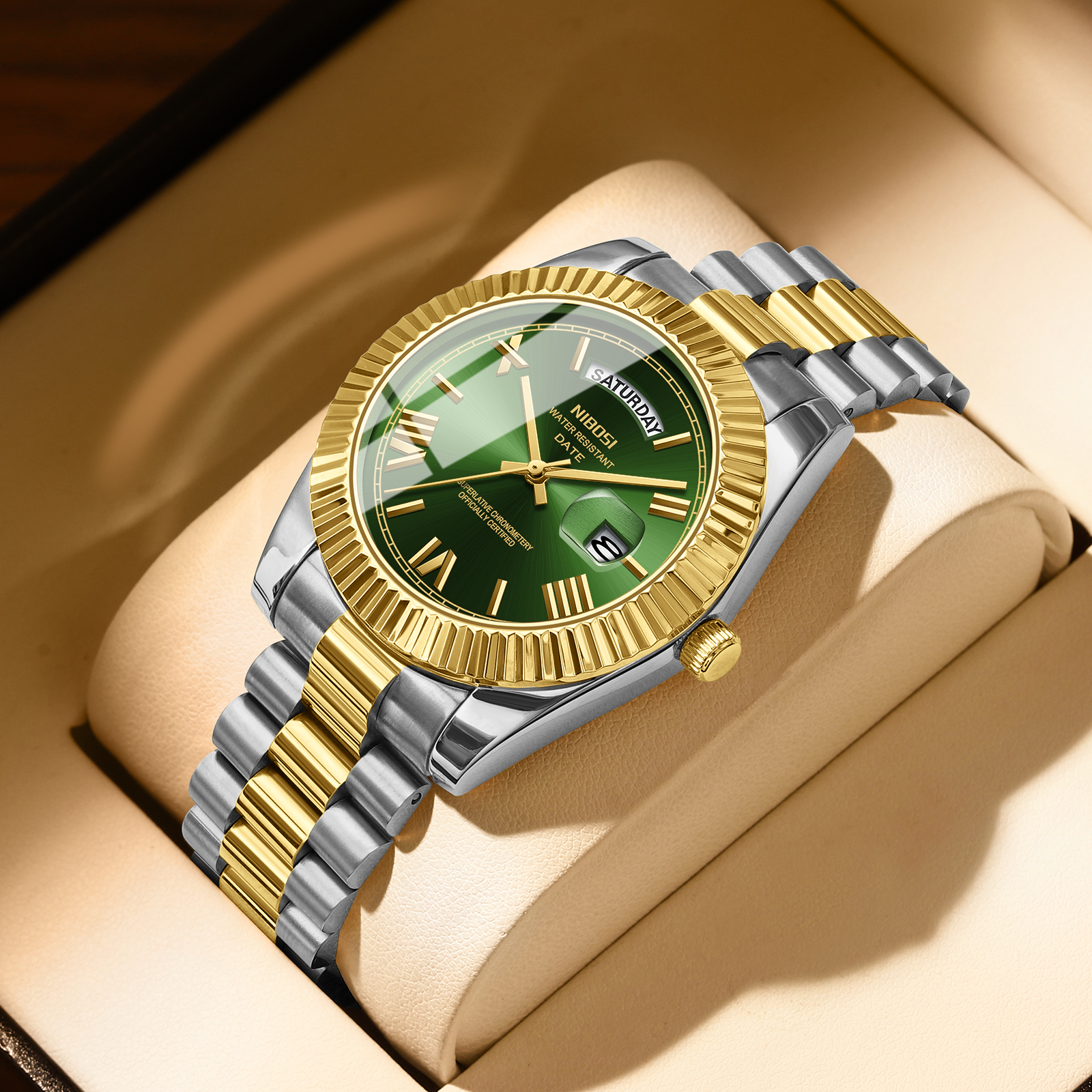 Nibosi Day-Date Roman Silver Gold Green - 9
