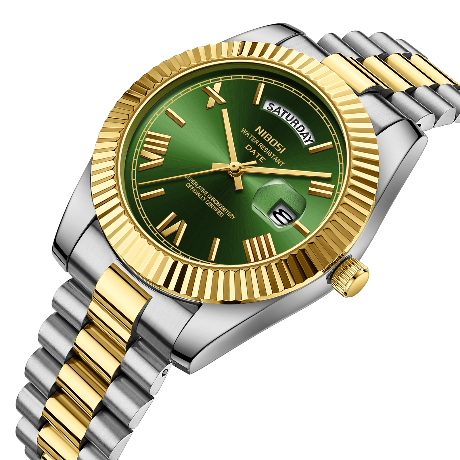 Nibosi Day-Date Roman Silver Gold Green - 2