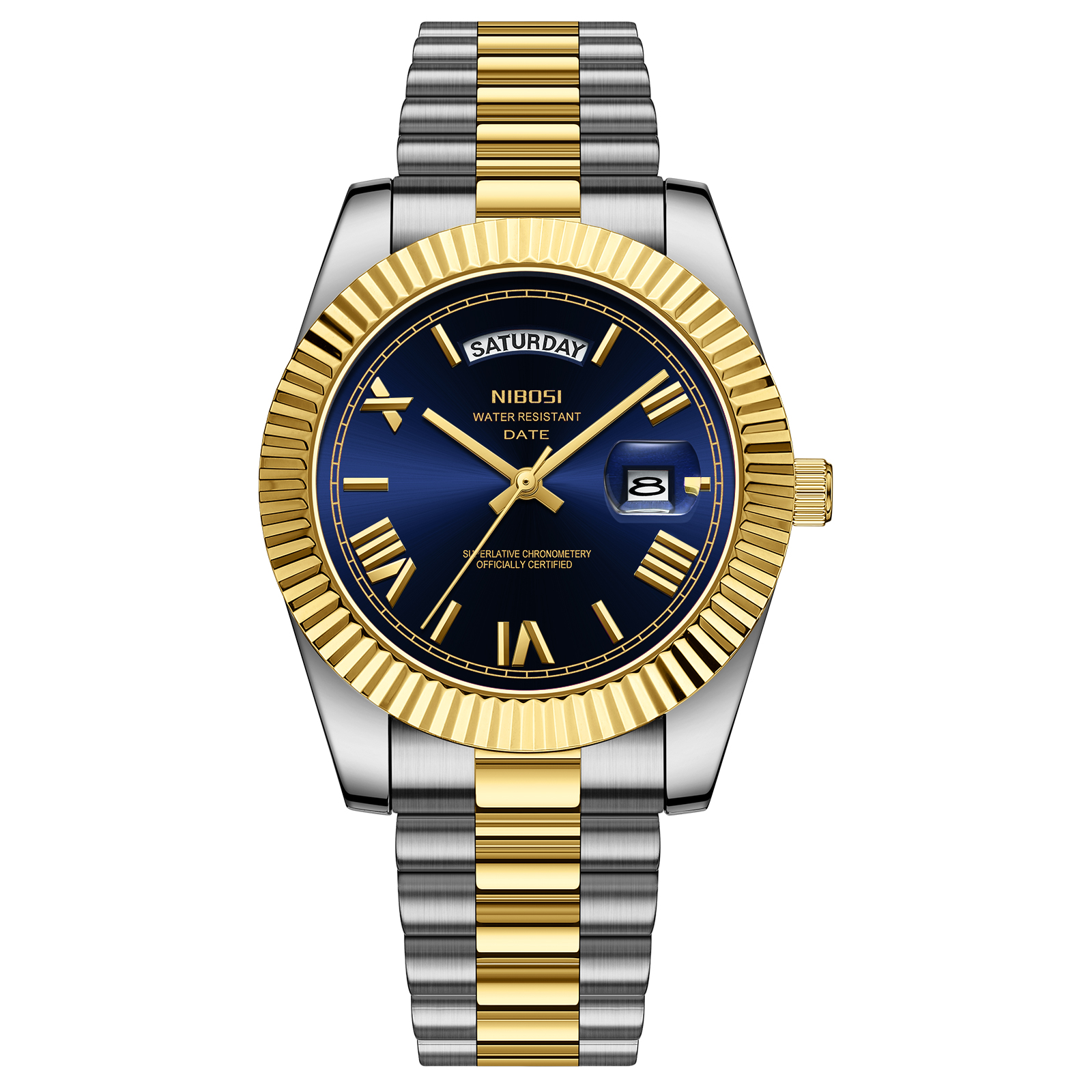 Nibosi Day-Date Roman Silver Gold Blue | Herrklockor | Klocktema