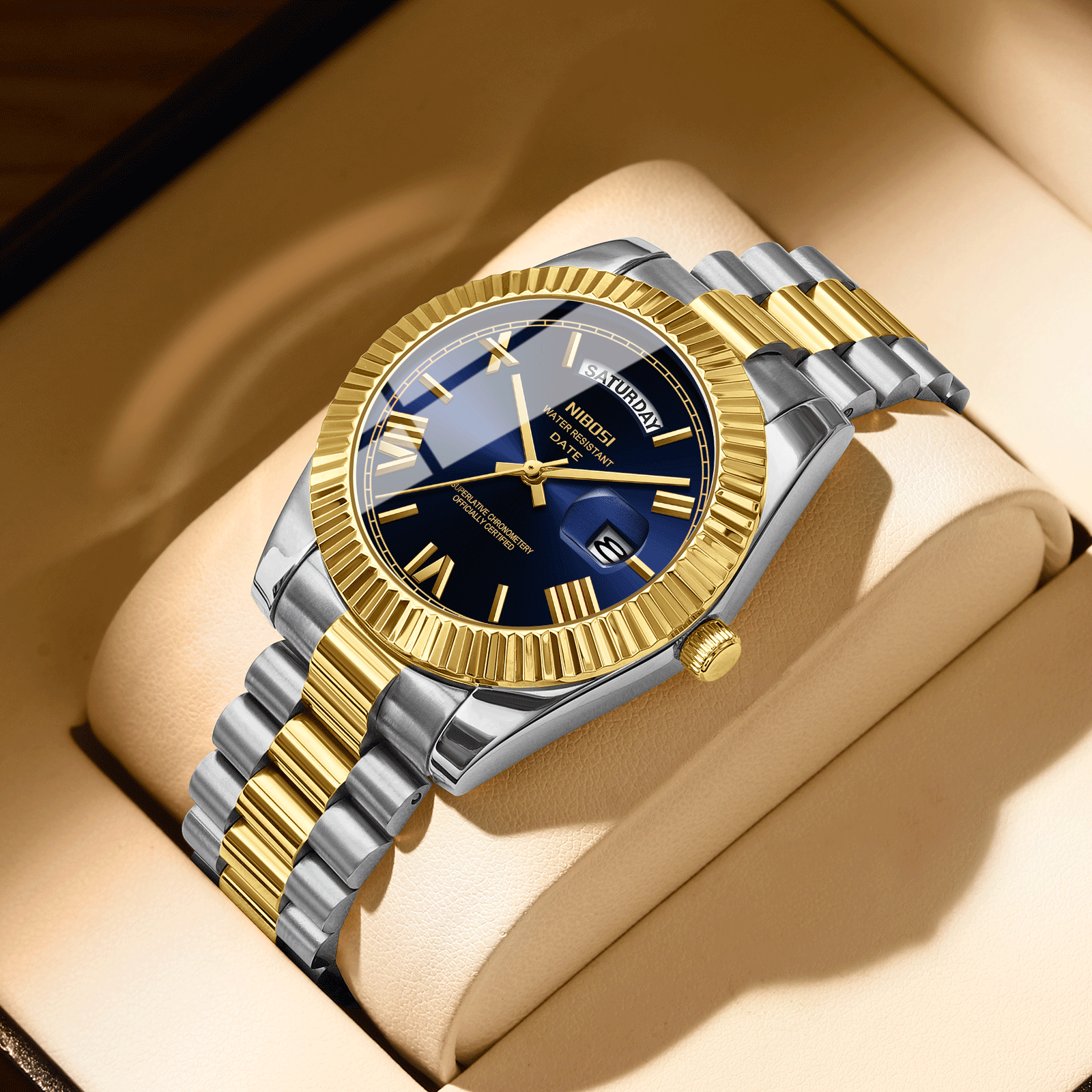 Nibosi Day-Date Roman Silver Gold Blue - 6