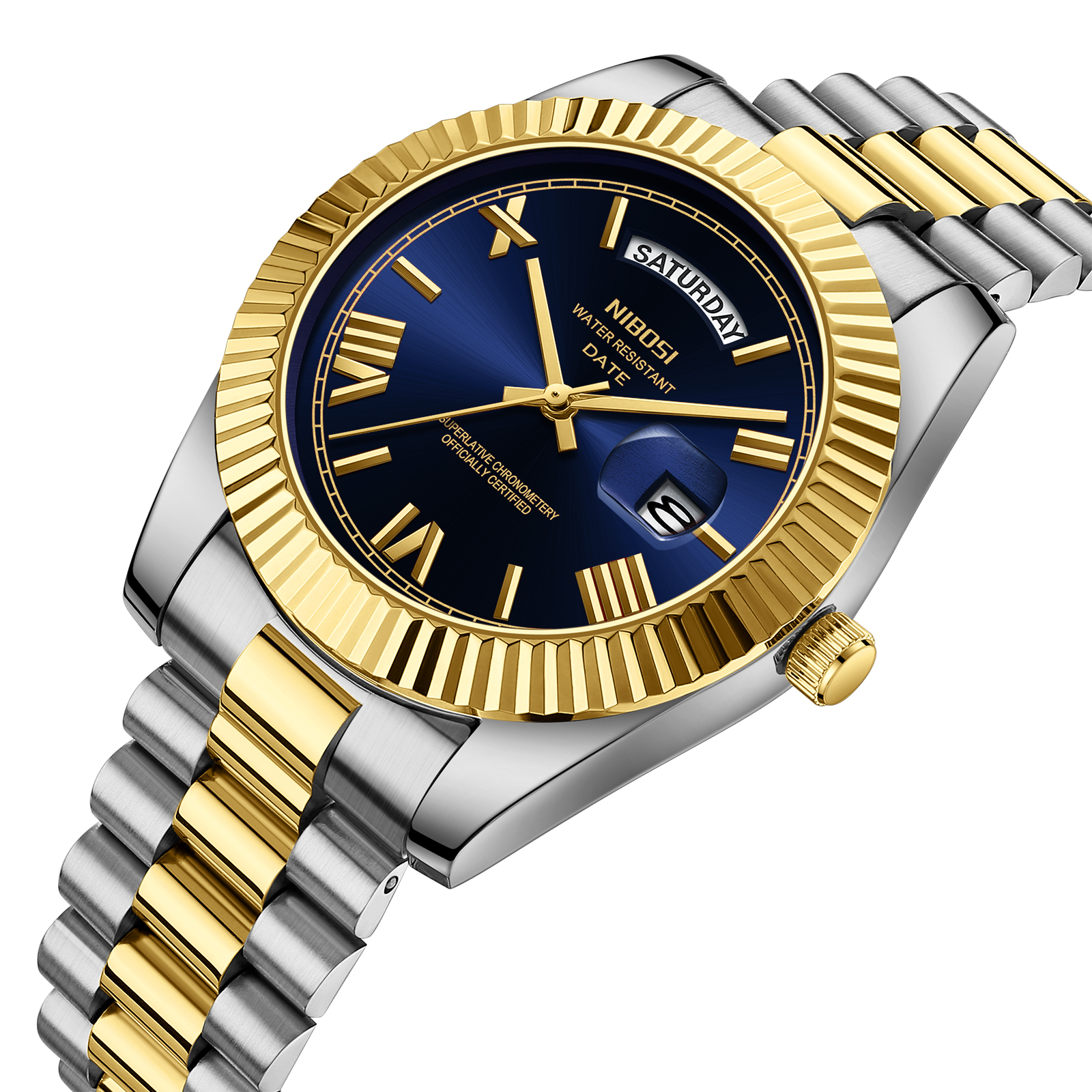 Nibosi Day-Date Roman Silver Gold Blue - 2