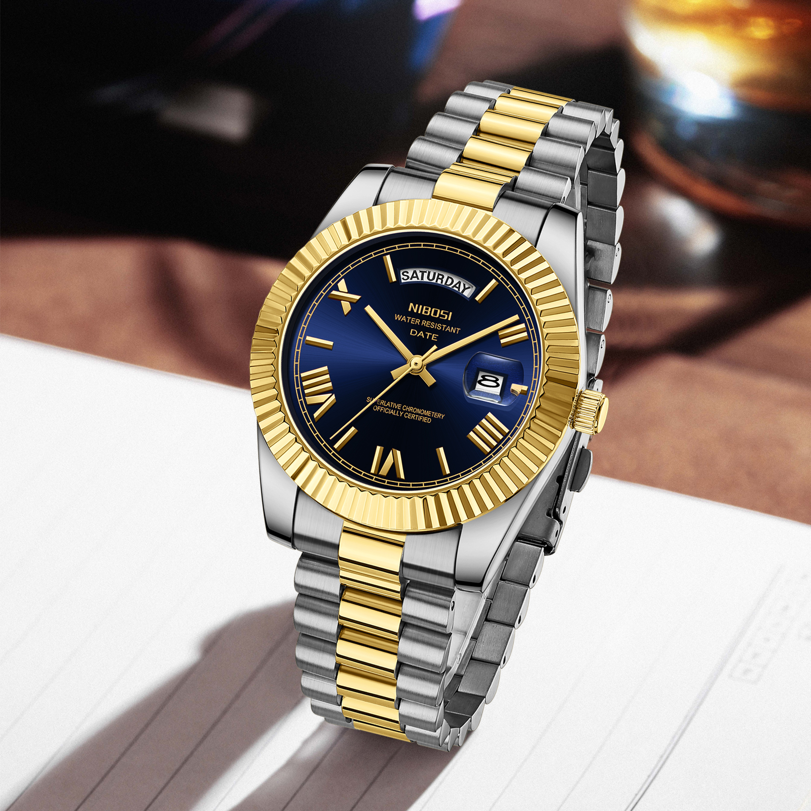 Nibosi Day-Date Roman Silver Gold Blue - 5