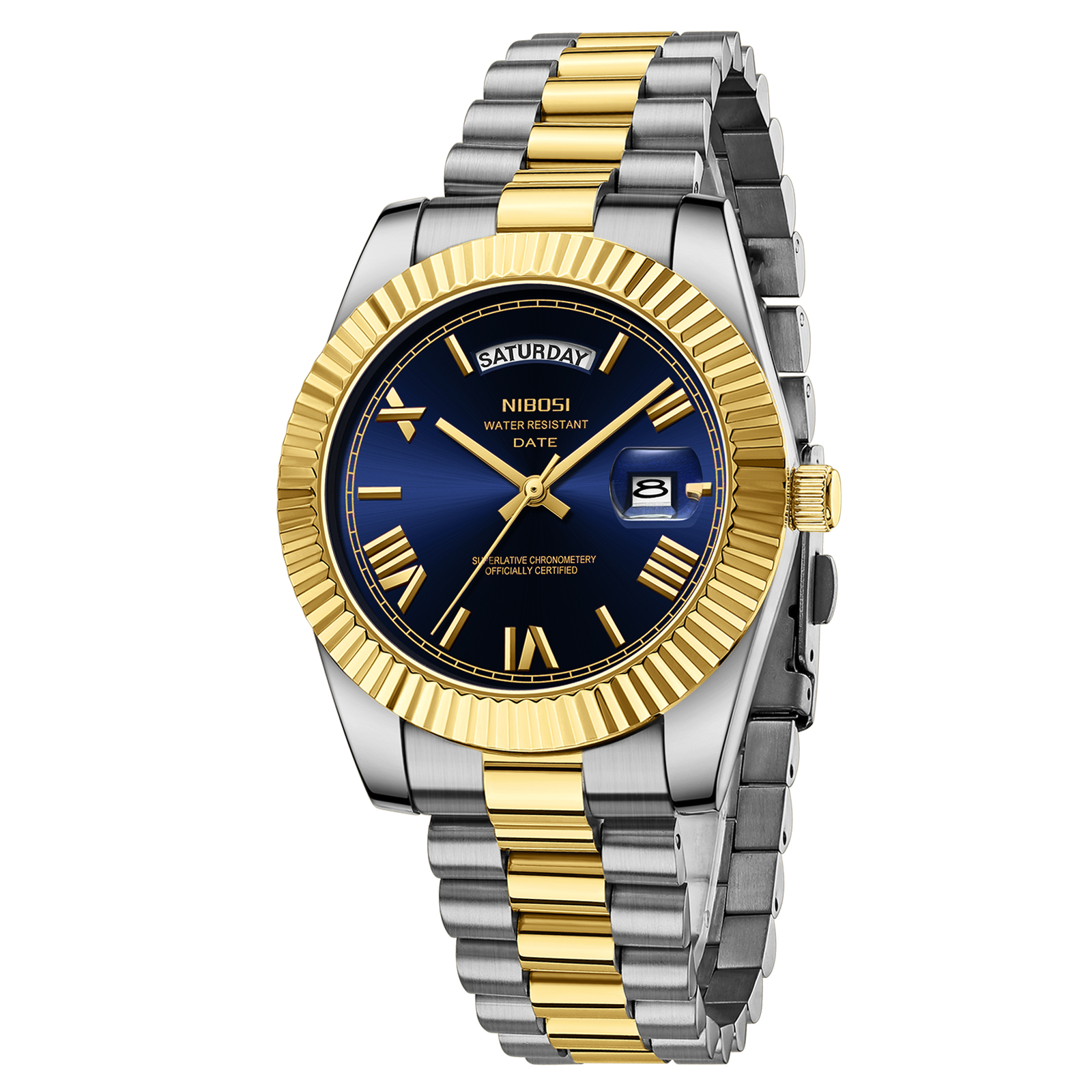 Nibosi Day-Date Roman Silver Gold Blue - 3
