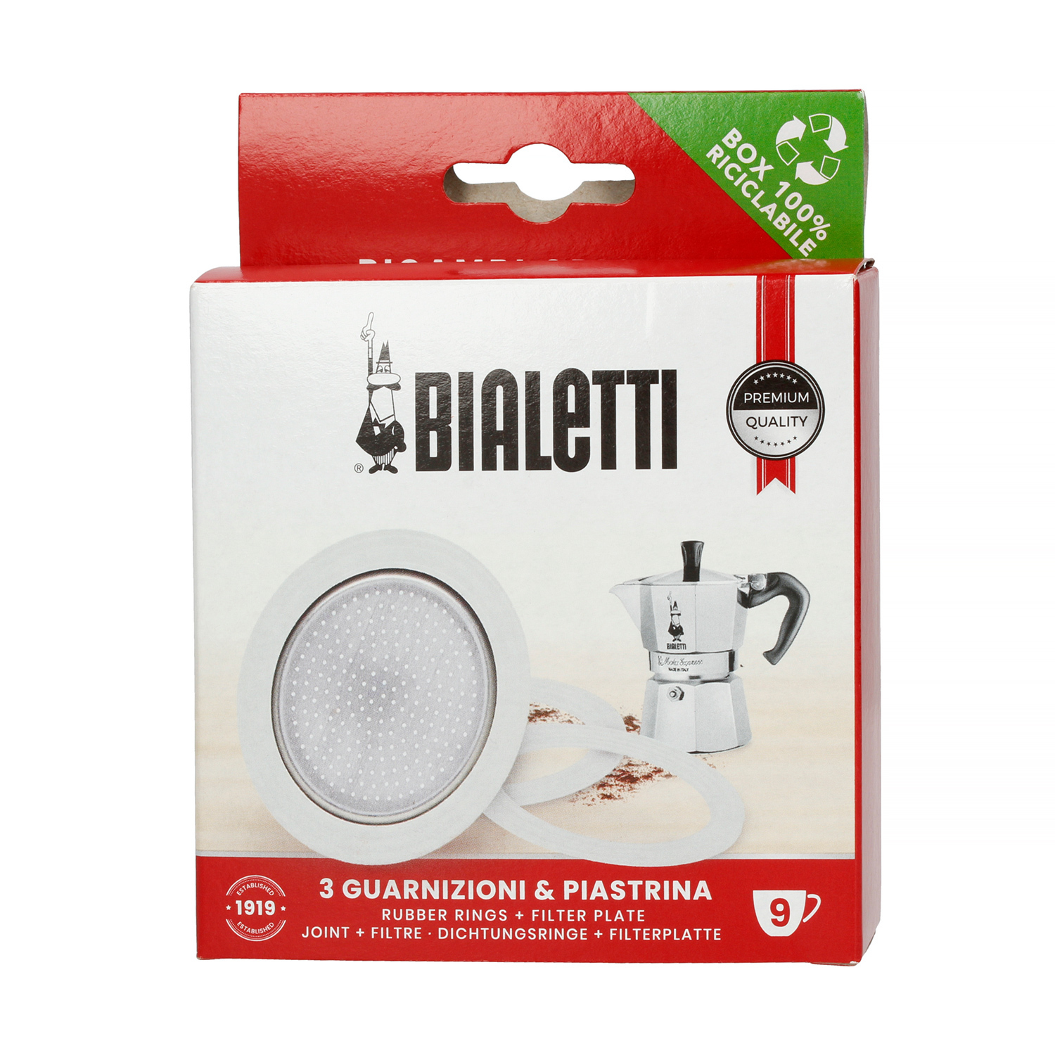 Bialetti - Gummipackningar - Aluminiumfilter - 9 Koppar