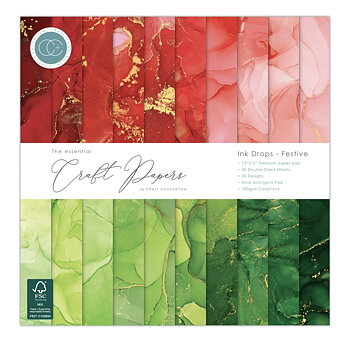 Craft Consortium Essential Craft Papers - 12x12 inch Paper pad Ink drops Festive