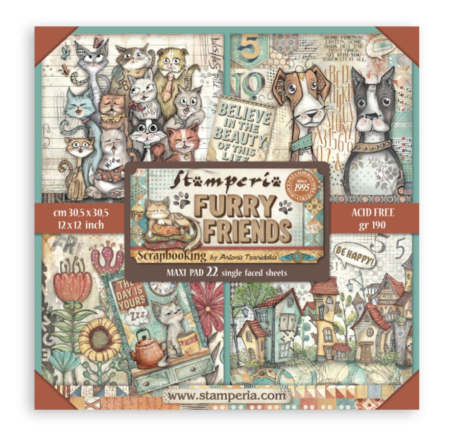 Stamperia Paper Pad 12X12 - Furry Friends (Single Face)