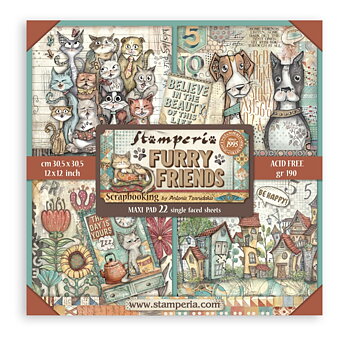 Stamperia Paper Pad 12X12 - Furry Friends (Single Face)