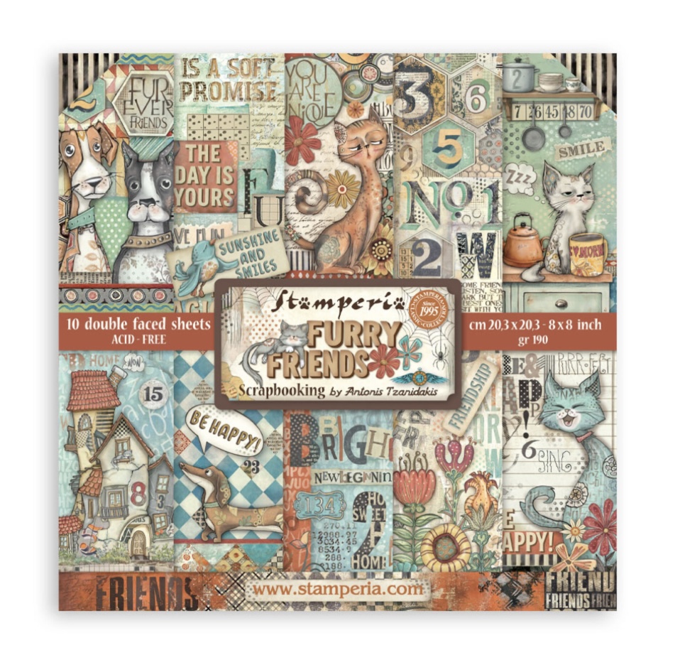 Stamperia Paper Pad 8X8 - Furry Friends