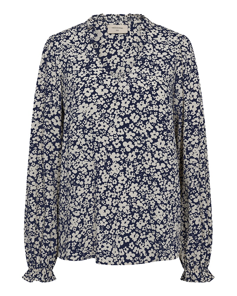 Blus Adney småblommig blå/ljusbeige