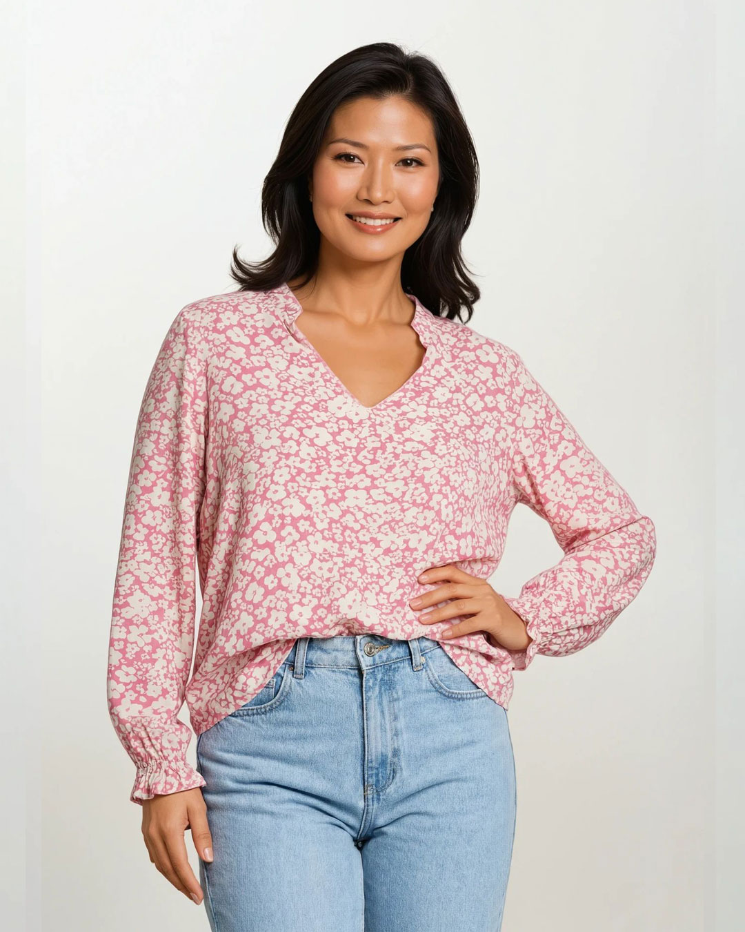 Blus Adney småblommig rosa/ljusbeige