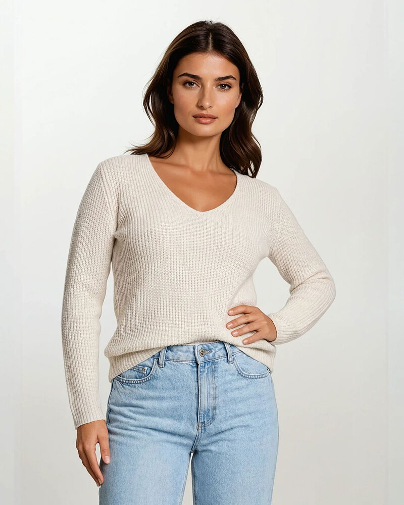 Jumper Ellis v-ringad ljusbeige