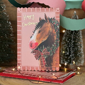 Christmas Card Alex Clark Horse Motif Horse & Wreath 5-pack