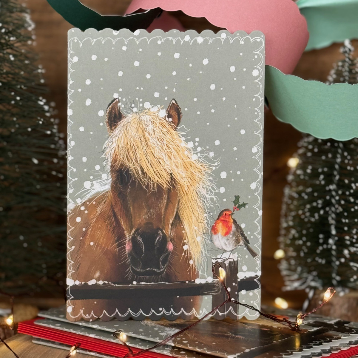 Julkort Alex Clark Hästmotiv Horse & Robin 5-pack