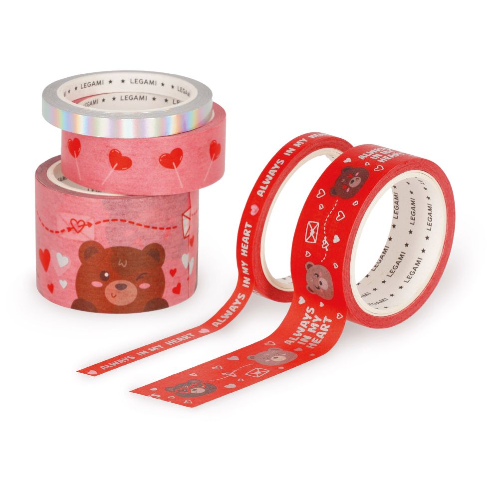 Tape by Tape, Teddy bear, 5 färgglada papperstejprullar