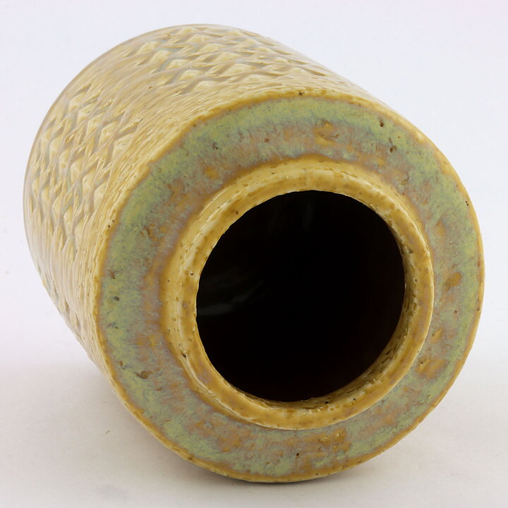 Per Linnemann-Schmidt (1960s) Yellow Cylinder Vase with Relief Decor C7 13 cm
