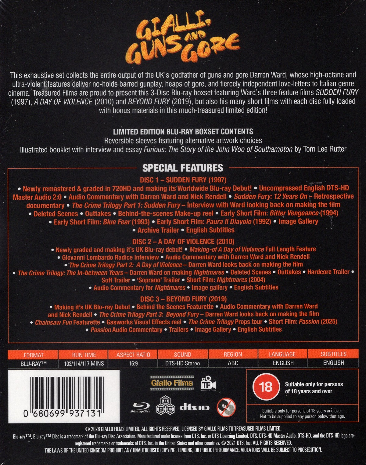 Gialli, Guns and Gore: The Brutal Films of Darren Ward (Limited Edition) (ej svensk text) (Blu-ray) - 2