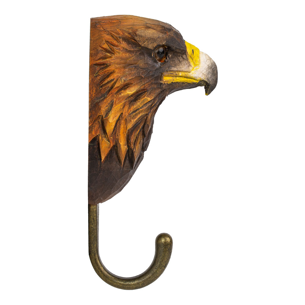 Patère Aigle royal en profil, mettant en évidence la forme du bec et la sculpture du plumage.