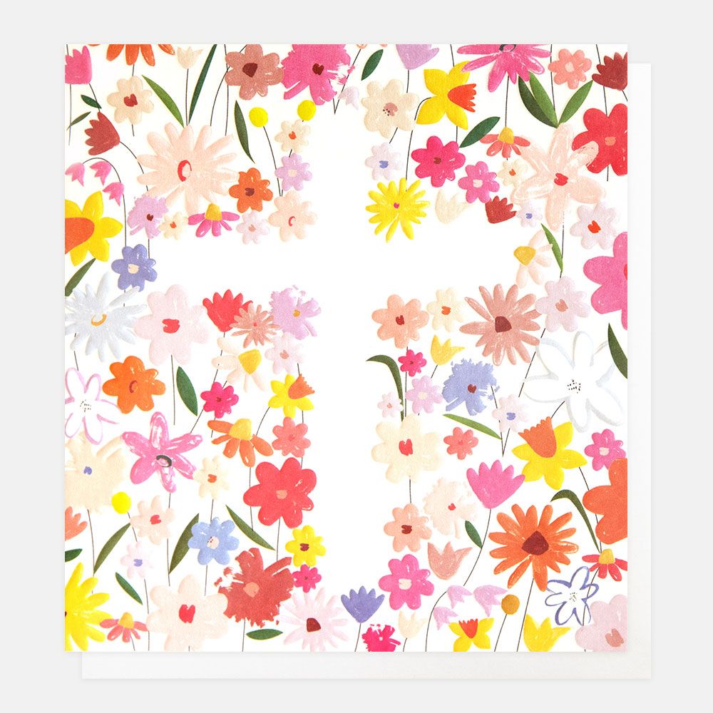 White Cross All Over Floral, Greeting Card