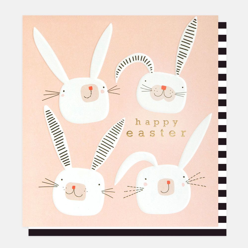 Happy Easter Bunny Faces On Pink, Greeting Card