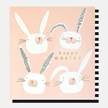 Happy Easter Bunny Faces On Pink, Greeting Card