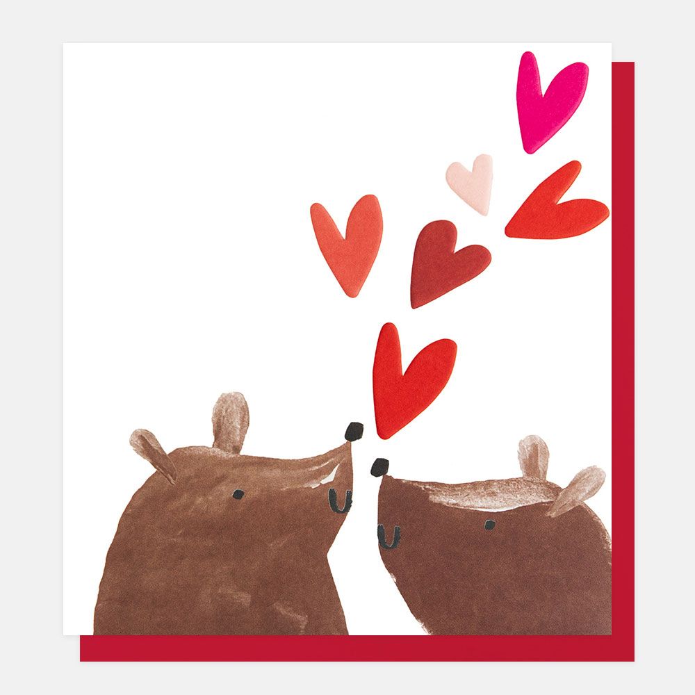 Two Bears With Love Hearts, Greeting Card