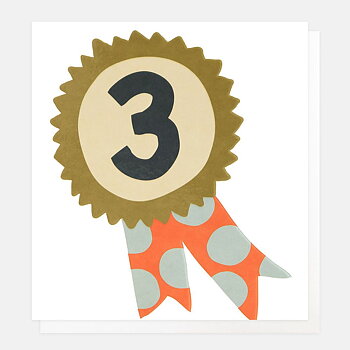Age 3 Rosette With Spot Ribbons, Greeting Card