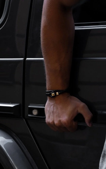 Läderarmband Kraftig Hook Svart 5mm  guldpläterat stål fri gravyr - 2