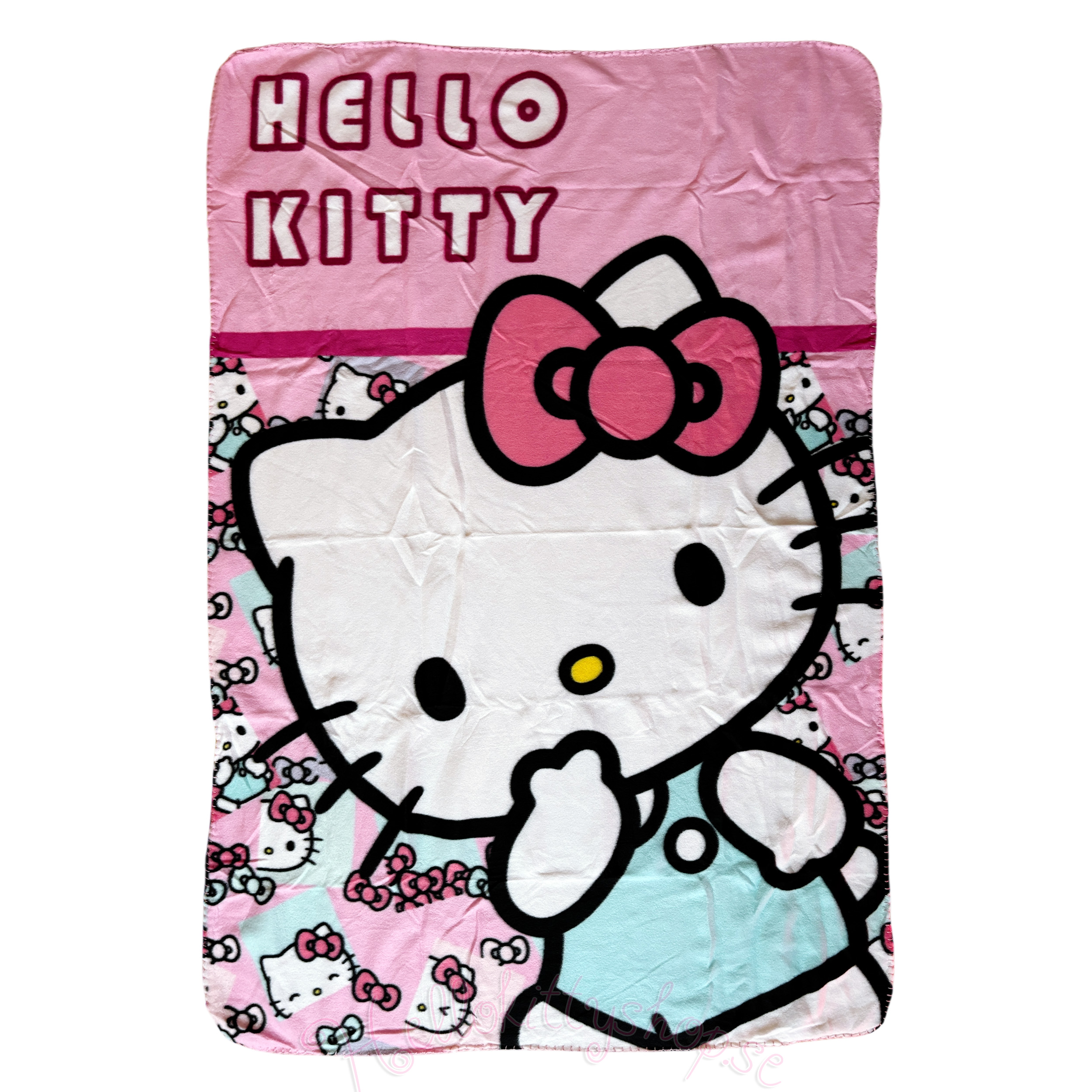 Sanrio Hello Kitty Fleecefilt – Mjuk Rosa Filt med Mintgrön Hello Kitty - 140 x 100 cm