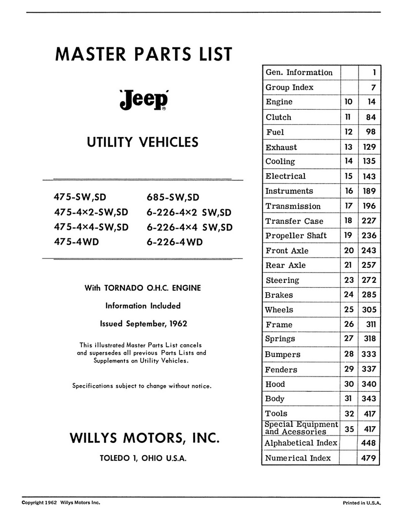 1952 - 1965 Jeep Utility Vehicle Master Parts List - 2