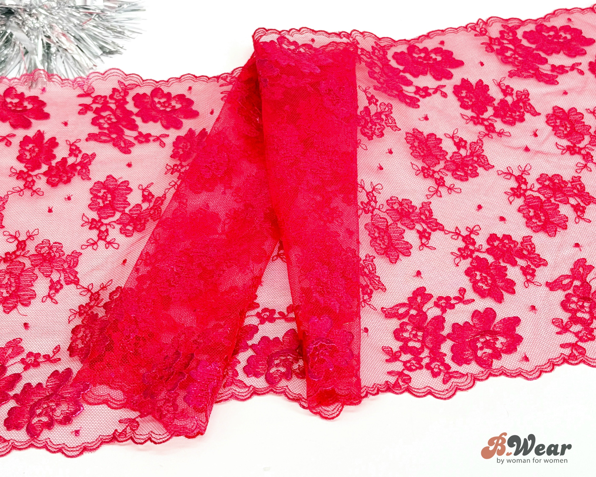 Shimmering Raspberry Red non-stretch Lace - 25 cm
