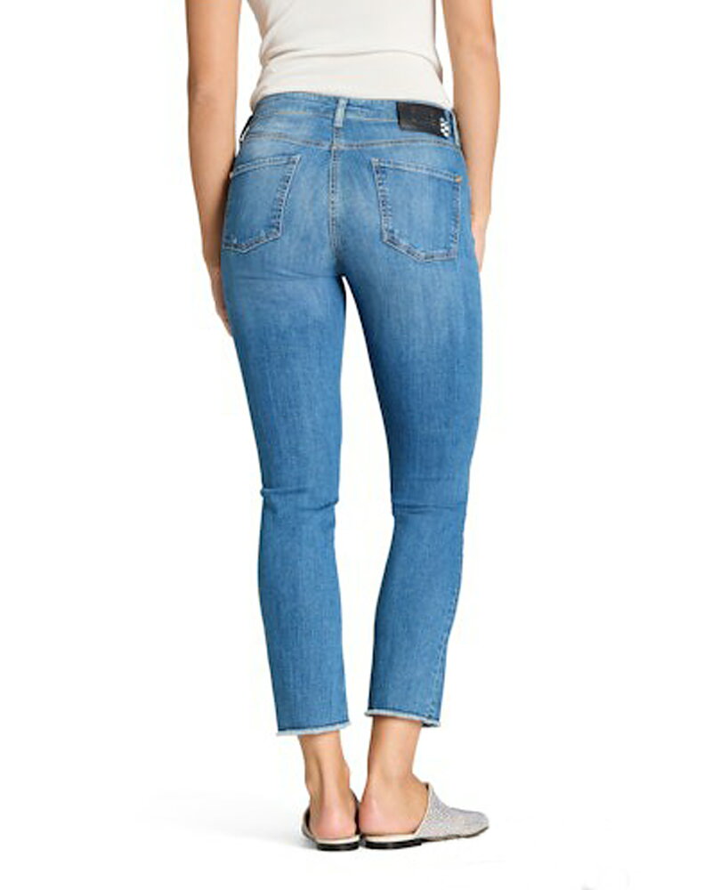 Jeans Piper cropped glam used fringe mellanblå