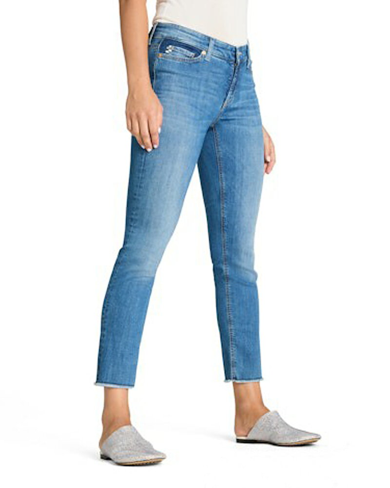 Jeans Piper cropped glam used fringe mellanblå