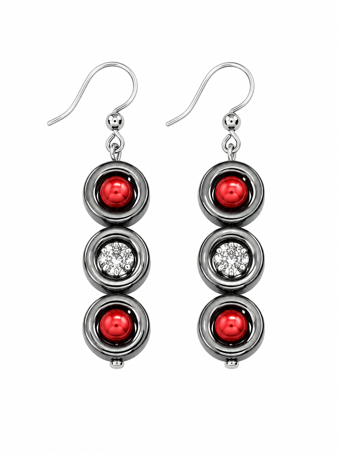 Earrings  Triana  red crystals  Hematite
