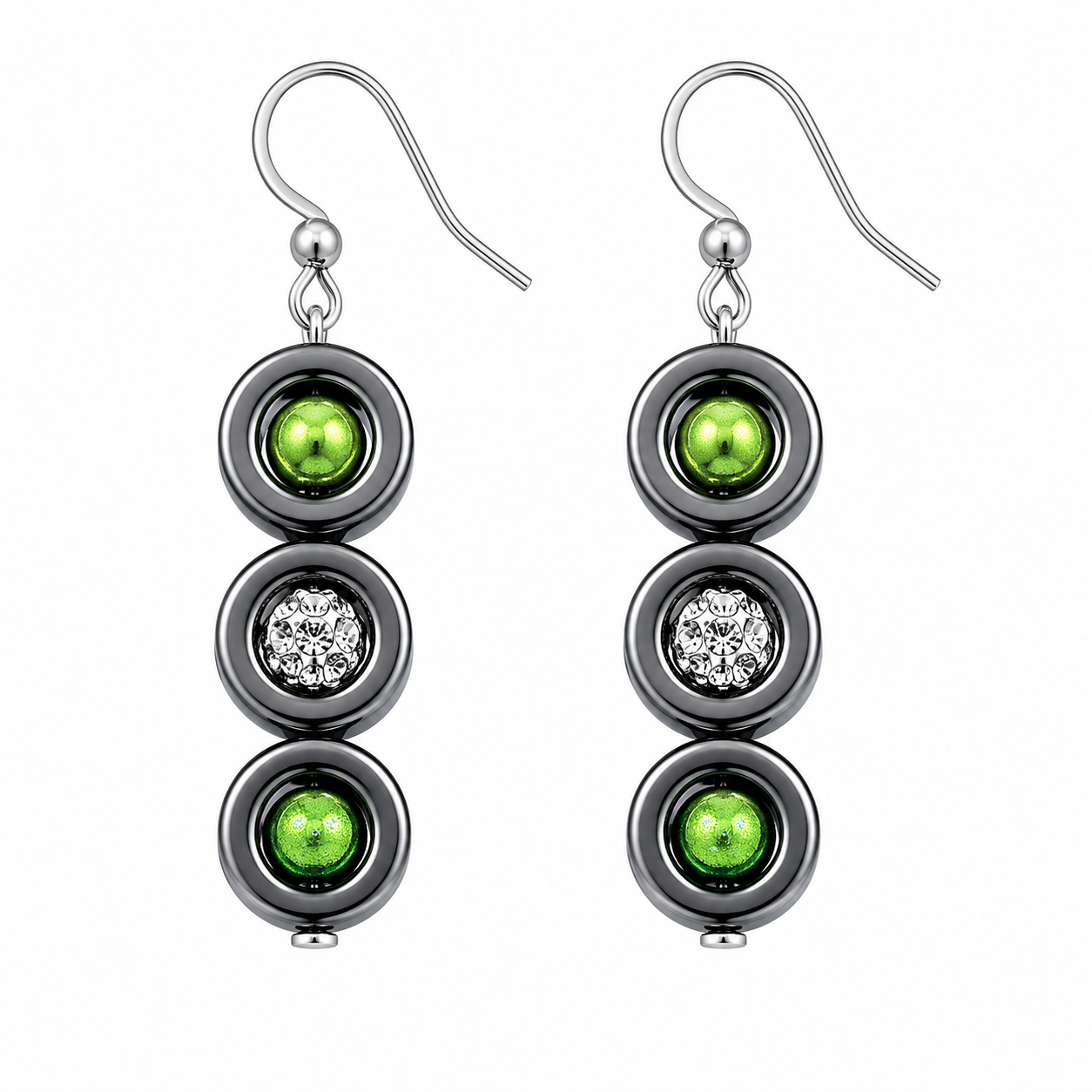 Earrings  Triana green crystals  Hematite