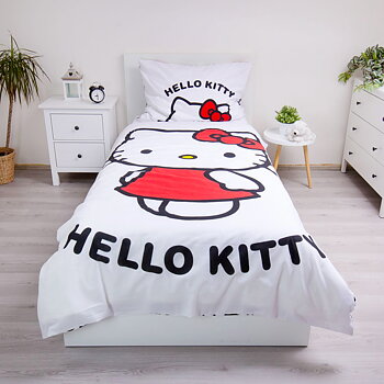 Hello Kitty Bäddset - Påslakan och Örngott 140 x 200 cm - Vändbart, 100% Bomull