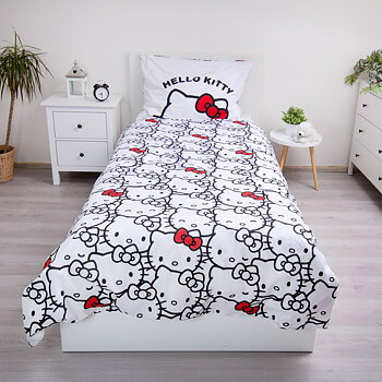 Hello Kitty Bäddset - Påslakan och Örngott 140 x 200 cm - Vändbart, 100% Bomull