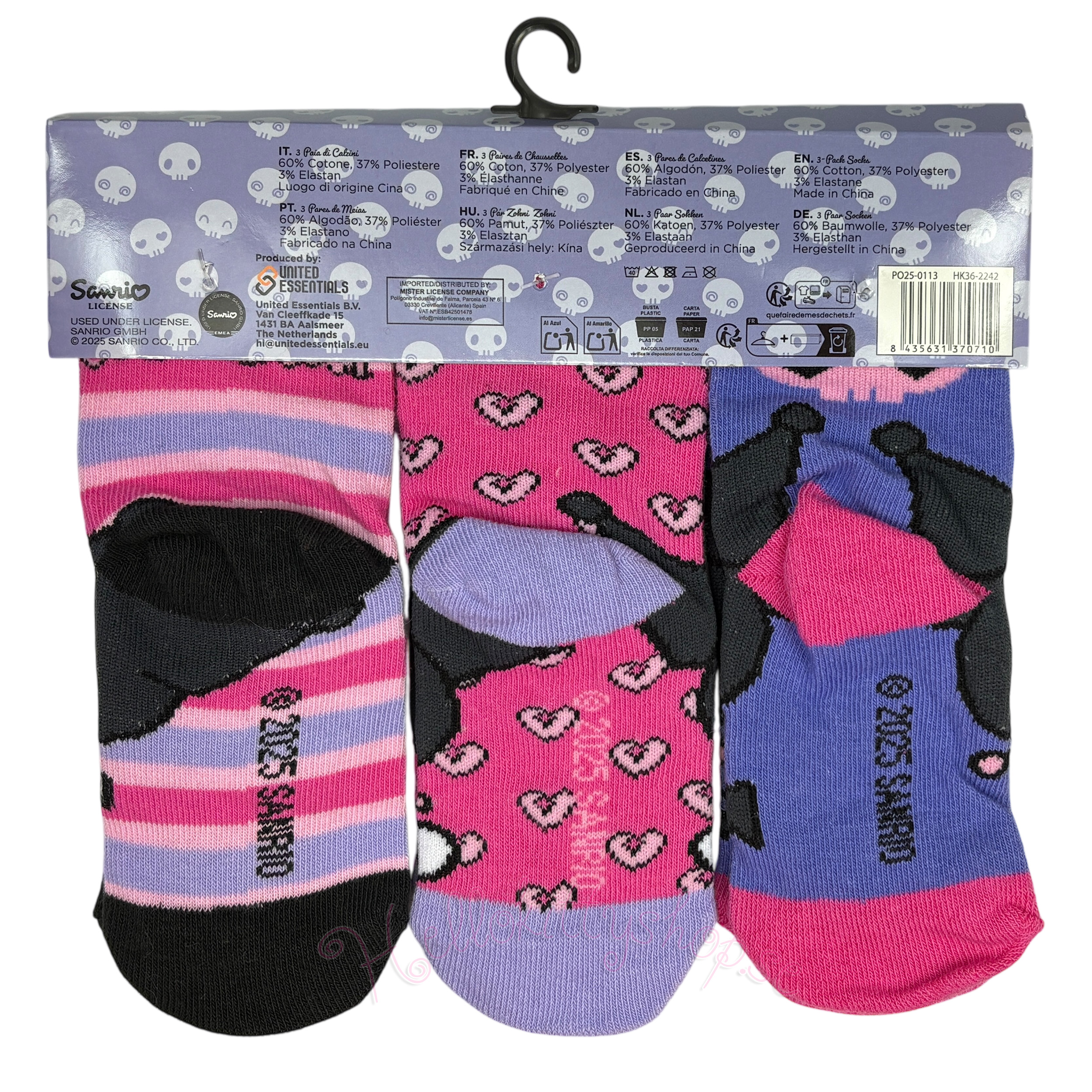 Kuromi 3-Pack Barnstrumpor - 23/26, 27/30, 31/34 - 2