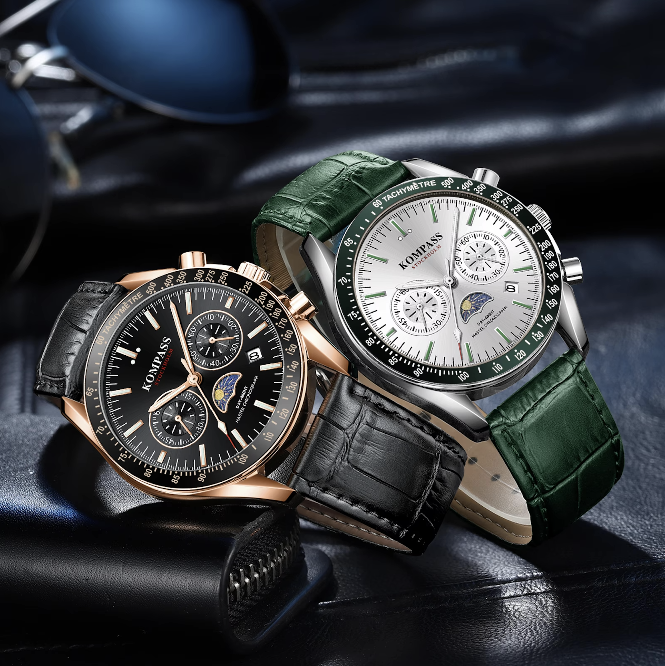 Kompass Day-Night Master Chronograph Silver Green - 9
