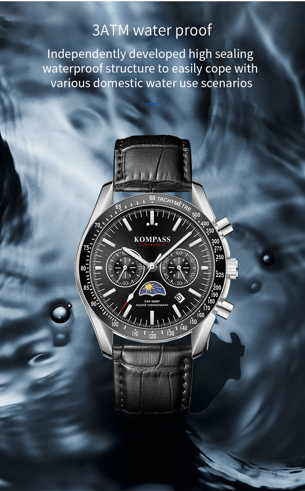 Kompass Day-Night Master Chronograph Silver Green - 11