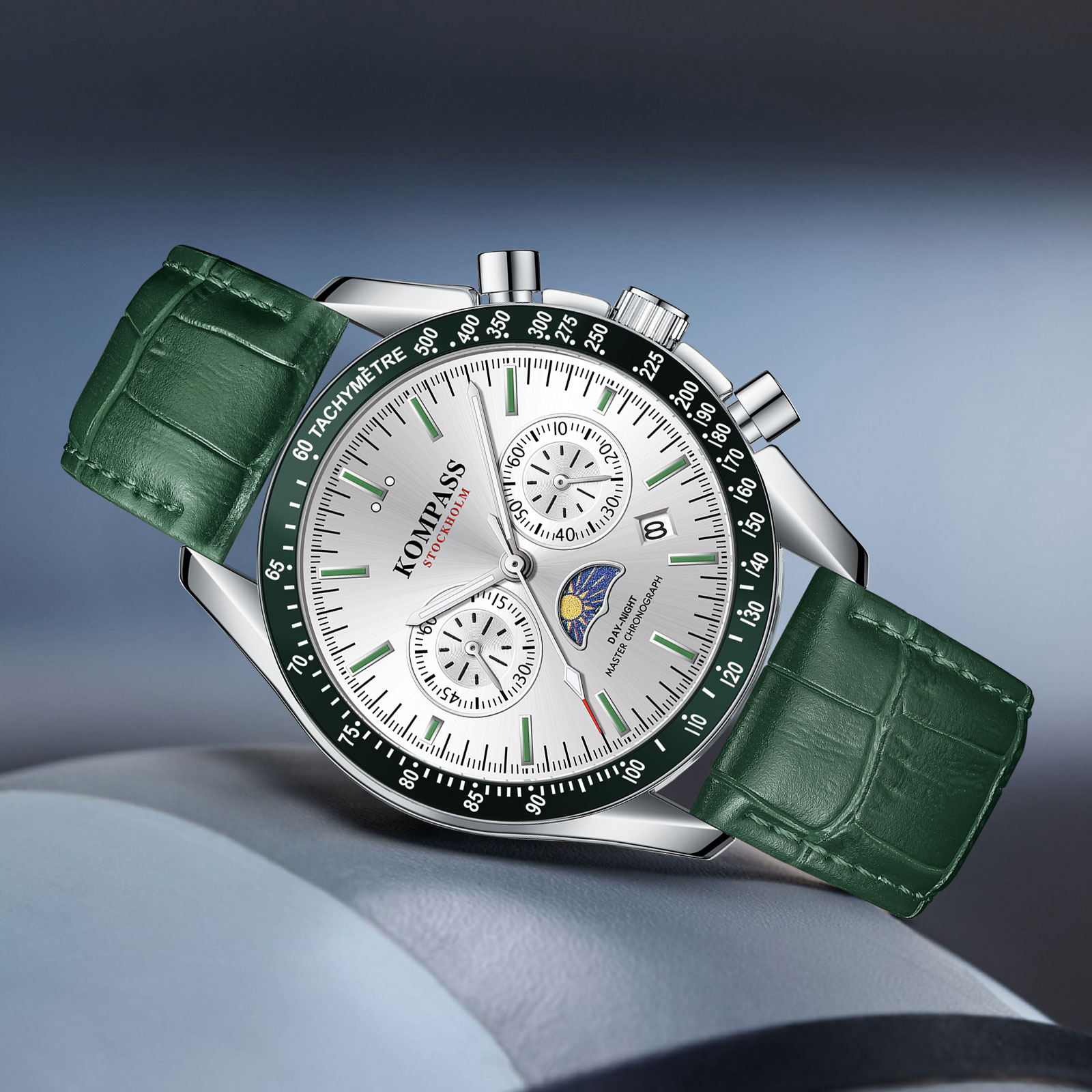 Kompass Day-Night Master Chronograph Silver Green - 4