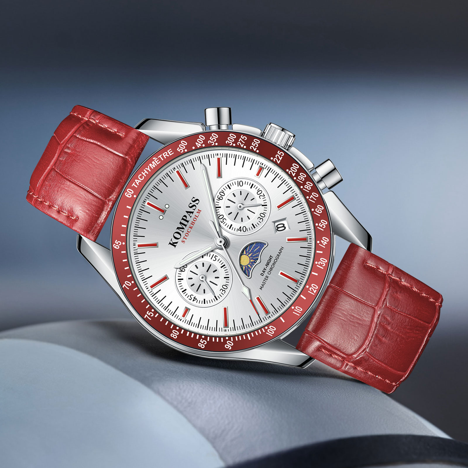 Kompass Day-Night Master Chronograph Silver Red - 4