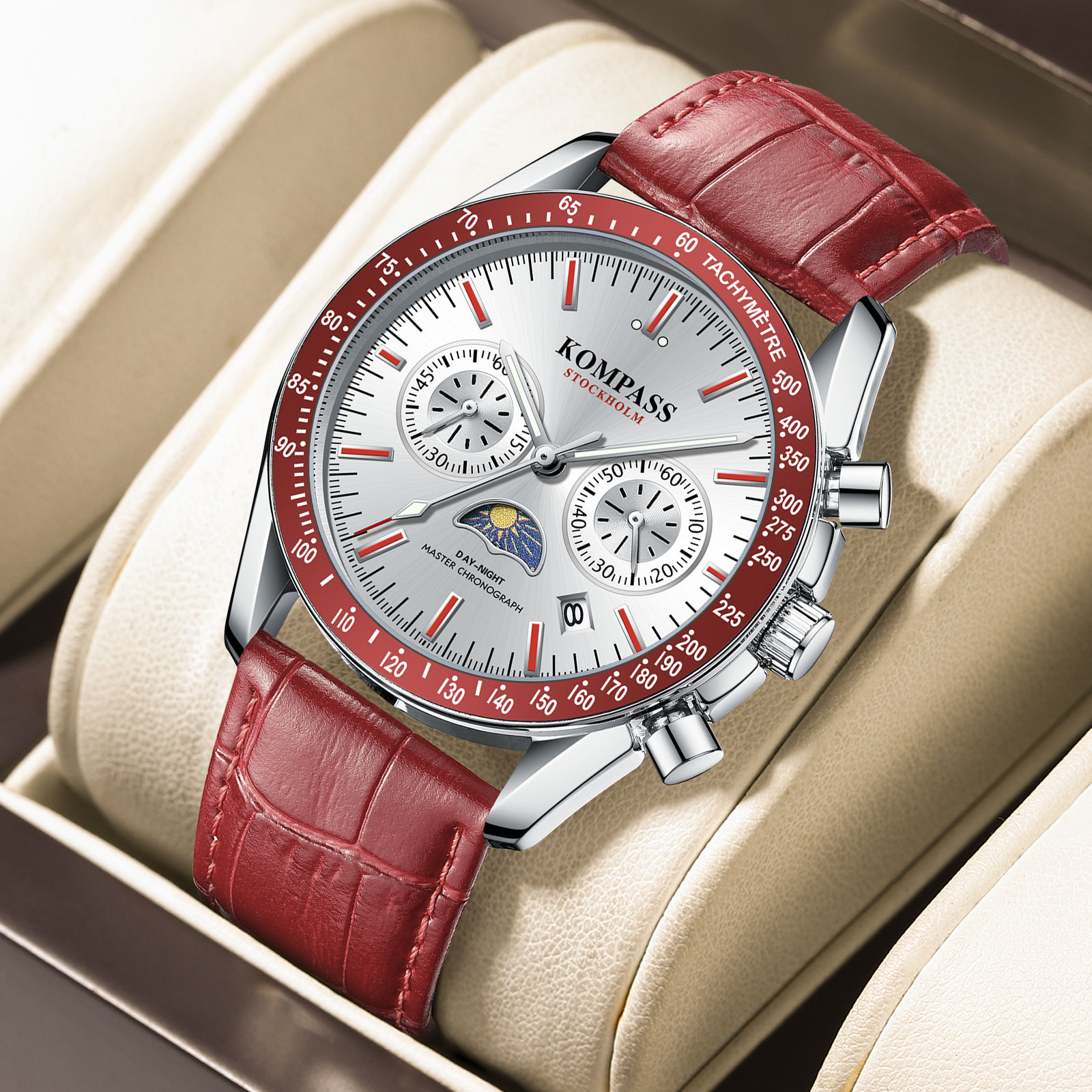 Kompass Day-Night Master Chronograph Silver Red - 5