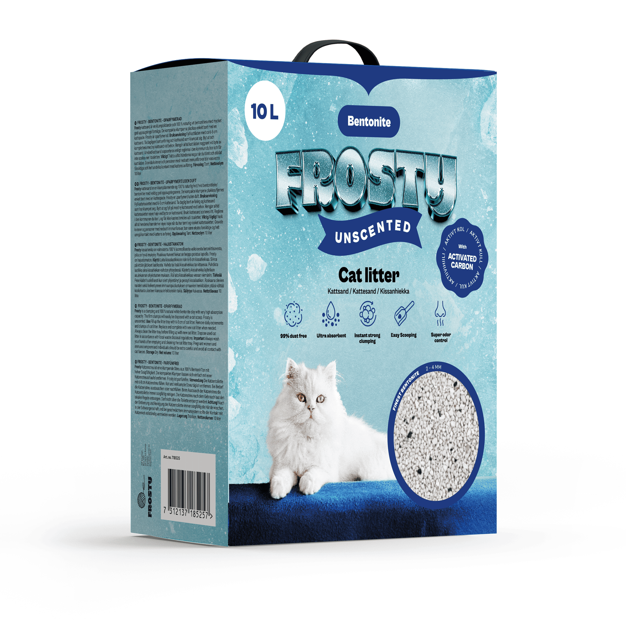 Frosty - Bentonit Aktivt Kol Unscented Kattsand 10L